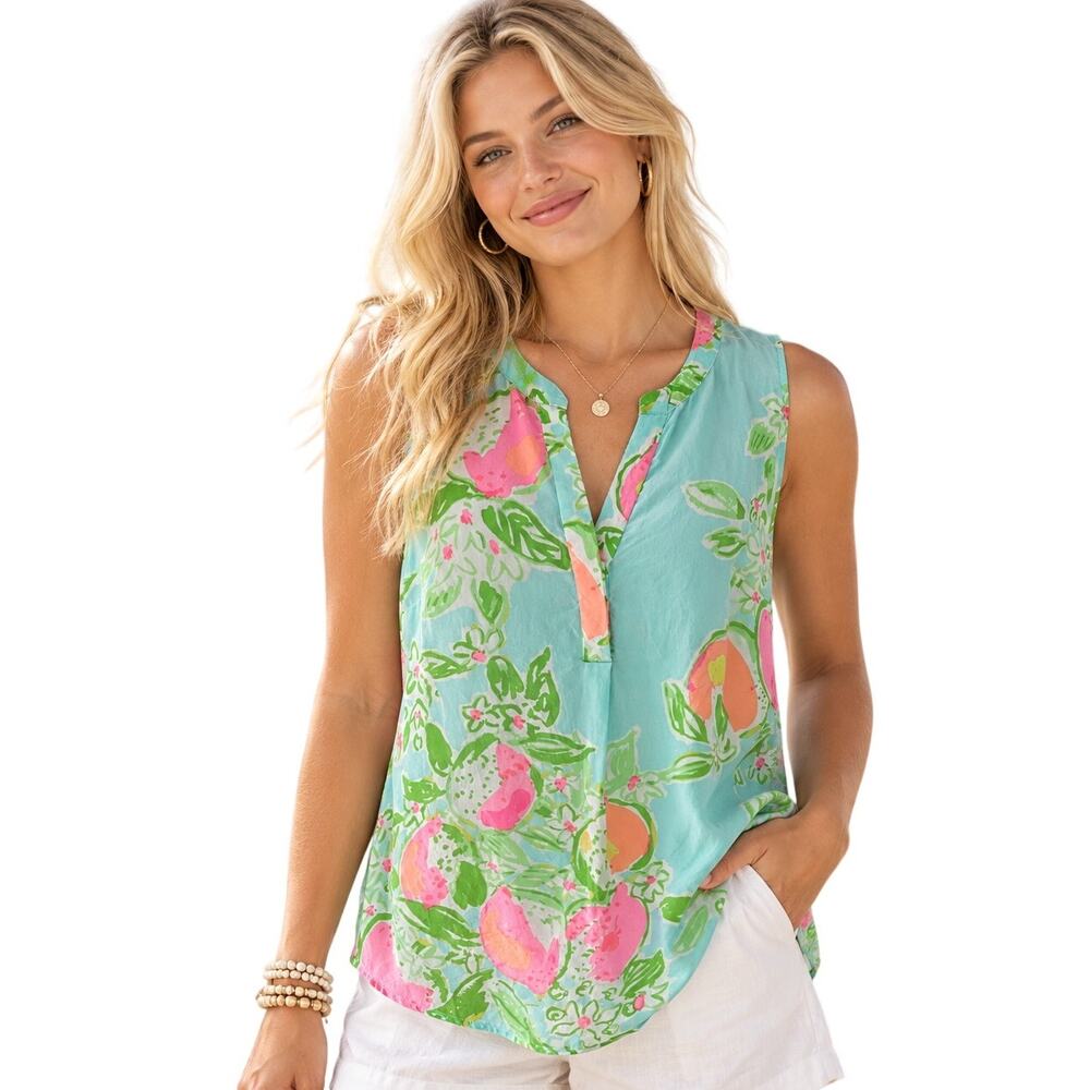 Lilly Pulitzer Stacey Silk Tank Womens Medium Pink Lemonade Print Resortwear